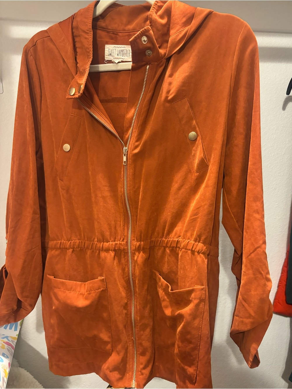 Sweet Wanderer Hooded Utility Jacket in burnt orange